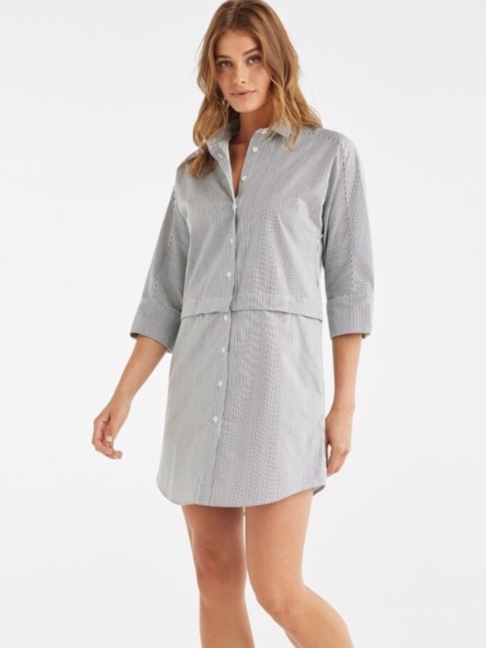 Vetta Black & White Striped Convertible Shirt Dress Button Down Capsule Wardrobe